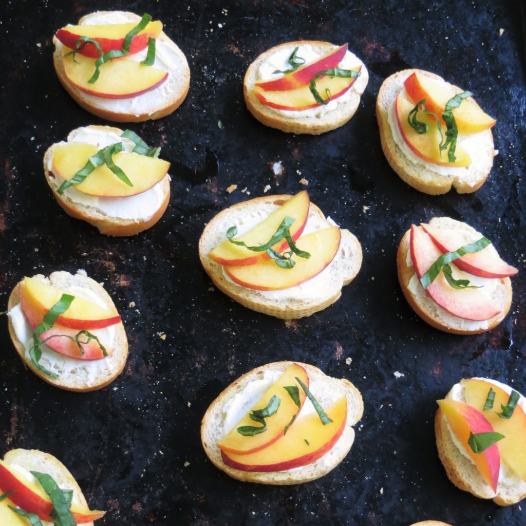 Peach, Goat Cheese and Basil Bruschetta