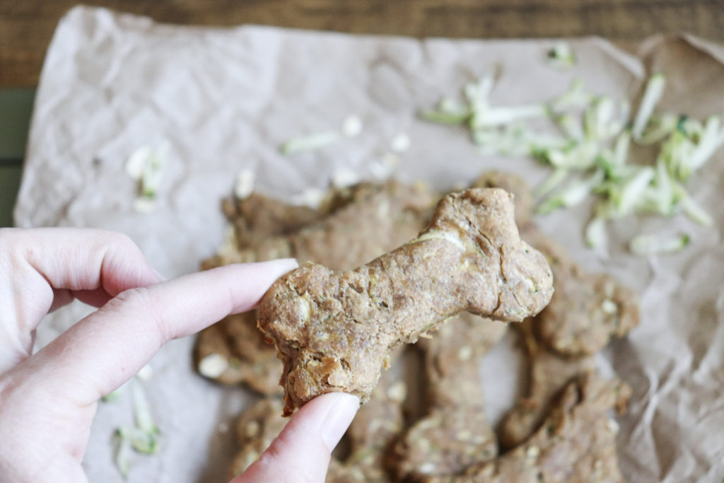 close up of pb zucchini dog treat