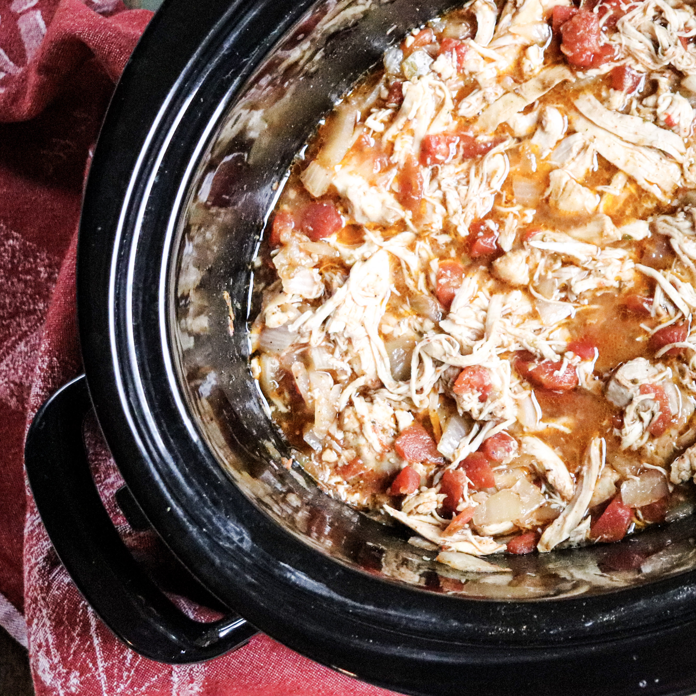 shredded cooked chicken in crockpot