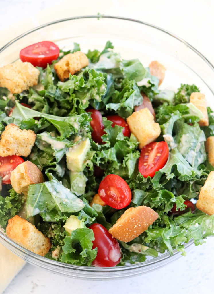 closeup of kale salad in a bowl