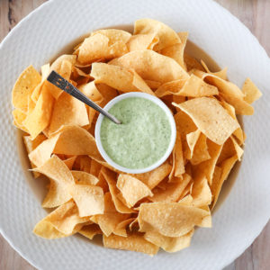 Jalapeno Avocado Ranch Dip with tortillas chips