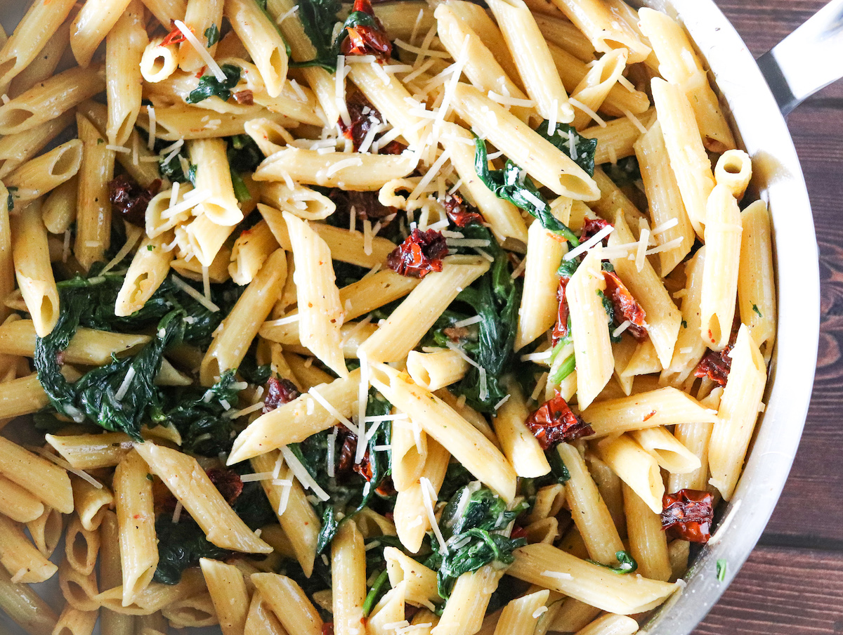 protein pasta topped with parmesan cheese