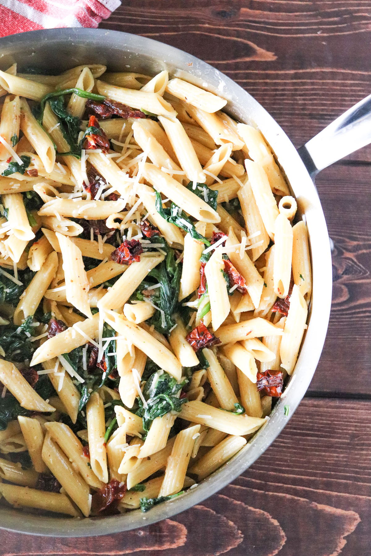 cooked protein pasta in skillet