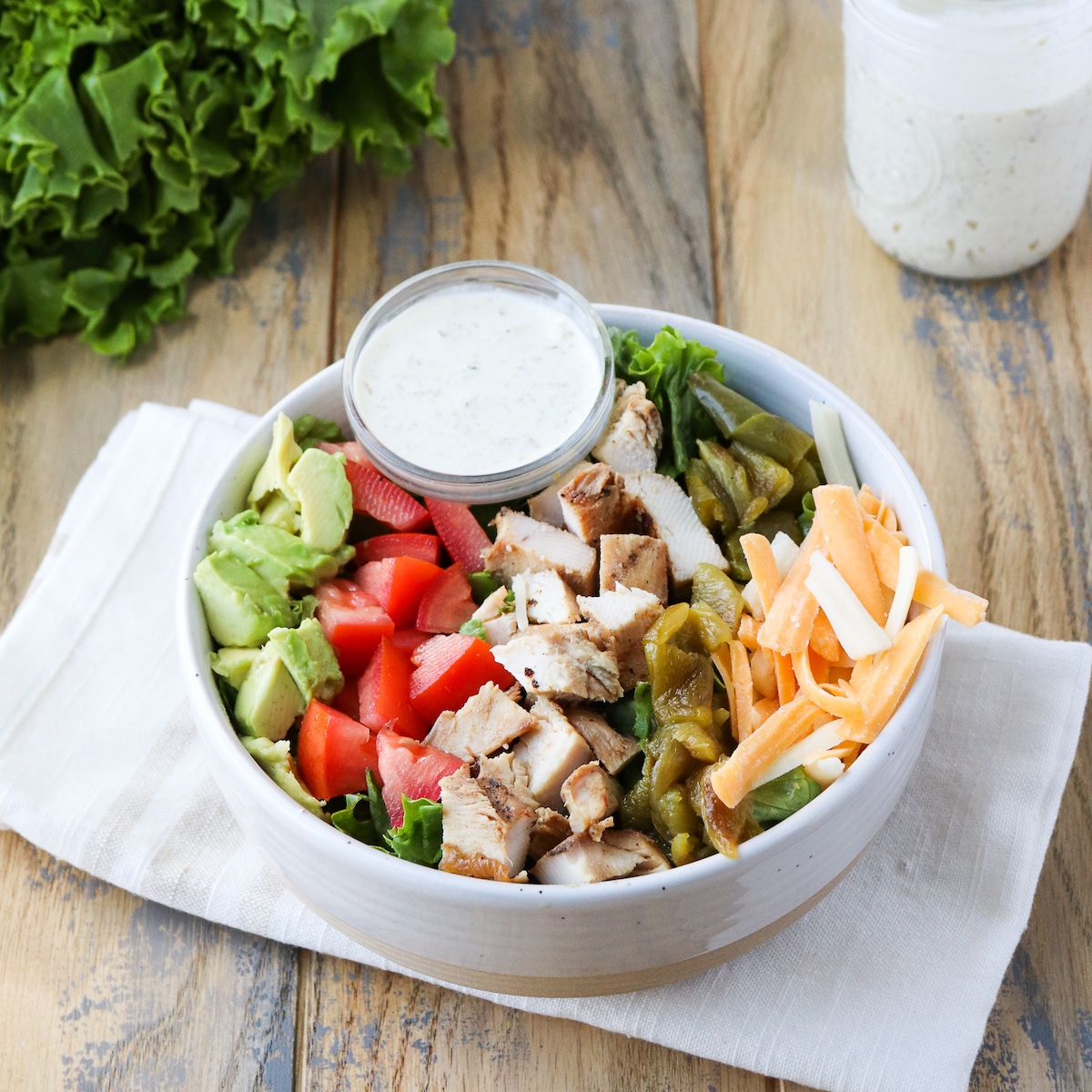 bowl of southwest grilled chicken salad with green chiles