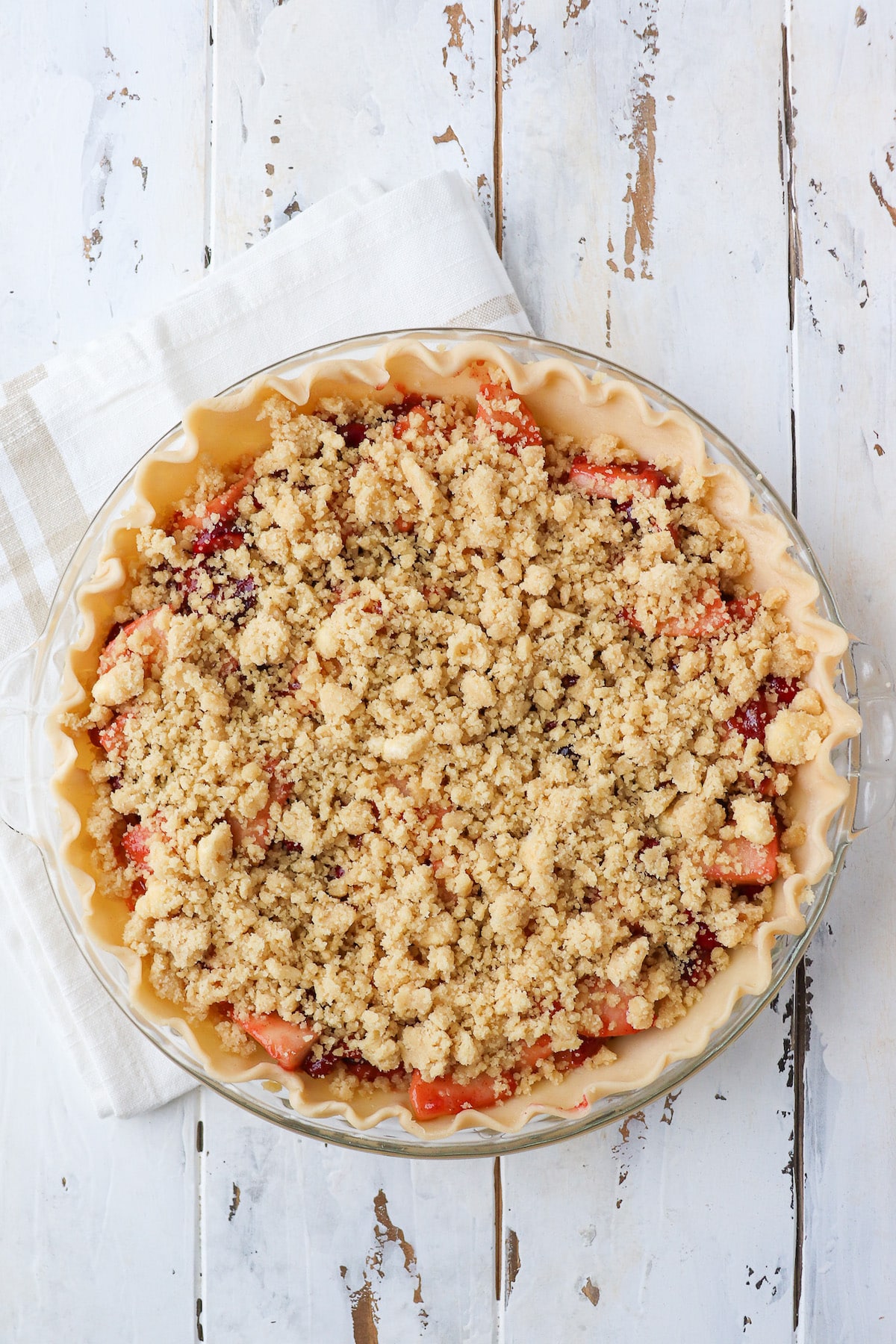 crumb topping on pie before baking