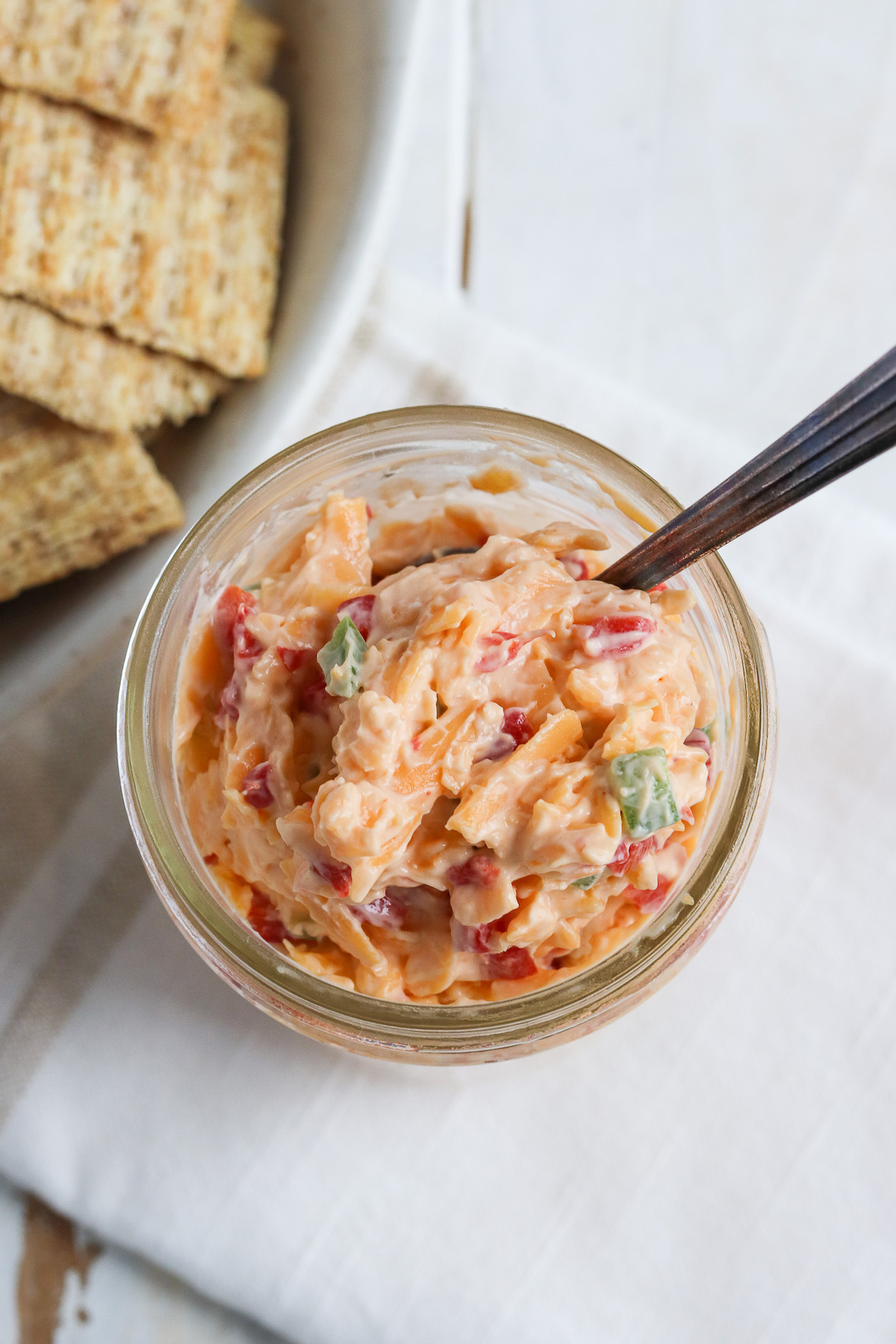 close up view of pimento cheese spread