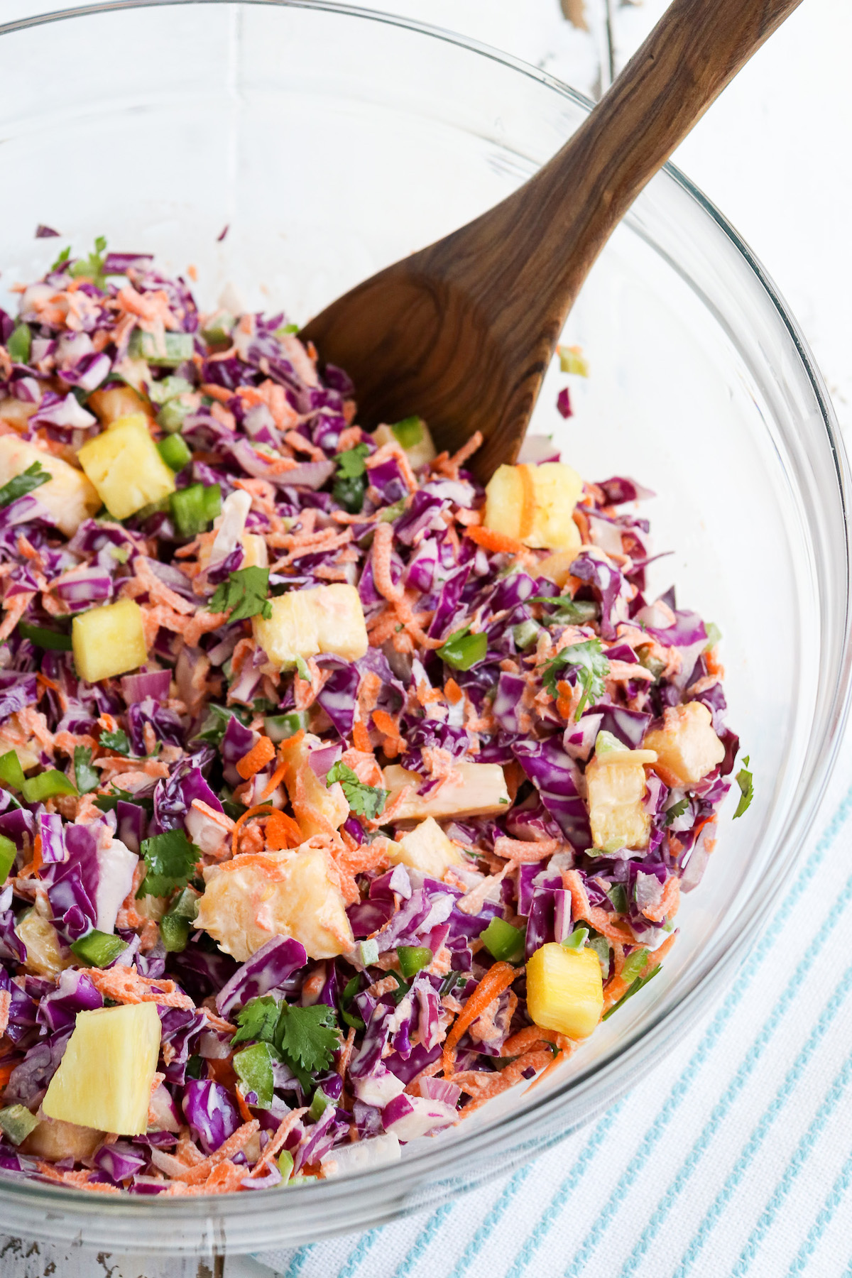 bowl of prepared pineapple jalapeno coleslaw