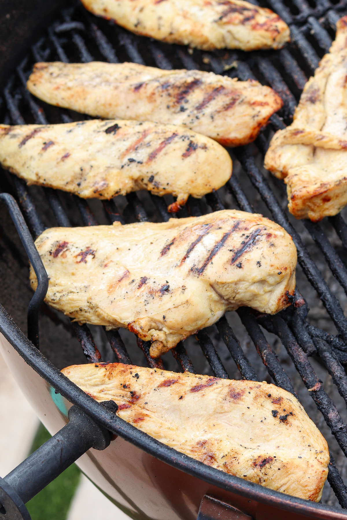 chicken breasts on a charcoal grill