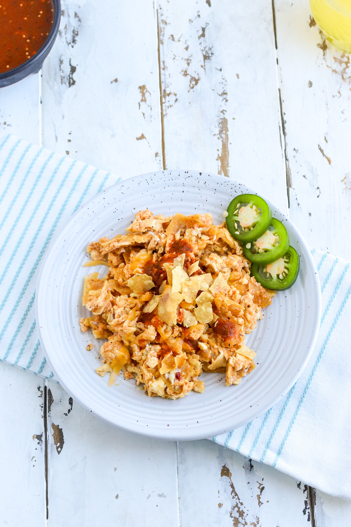 plate of eggs with extra salsa