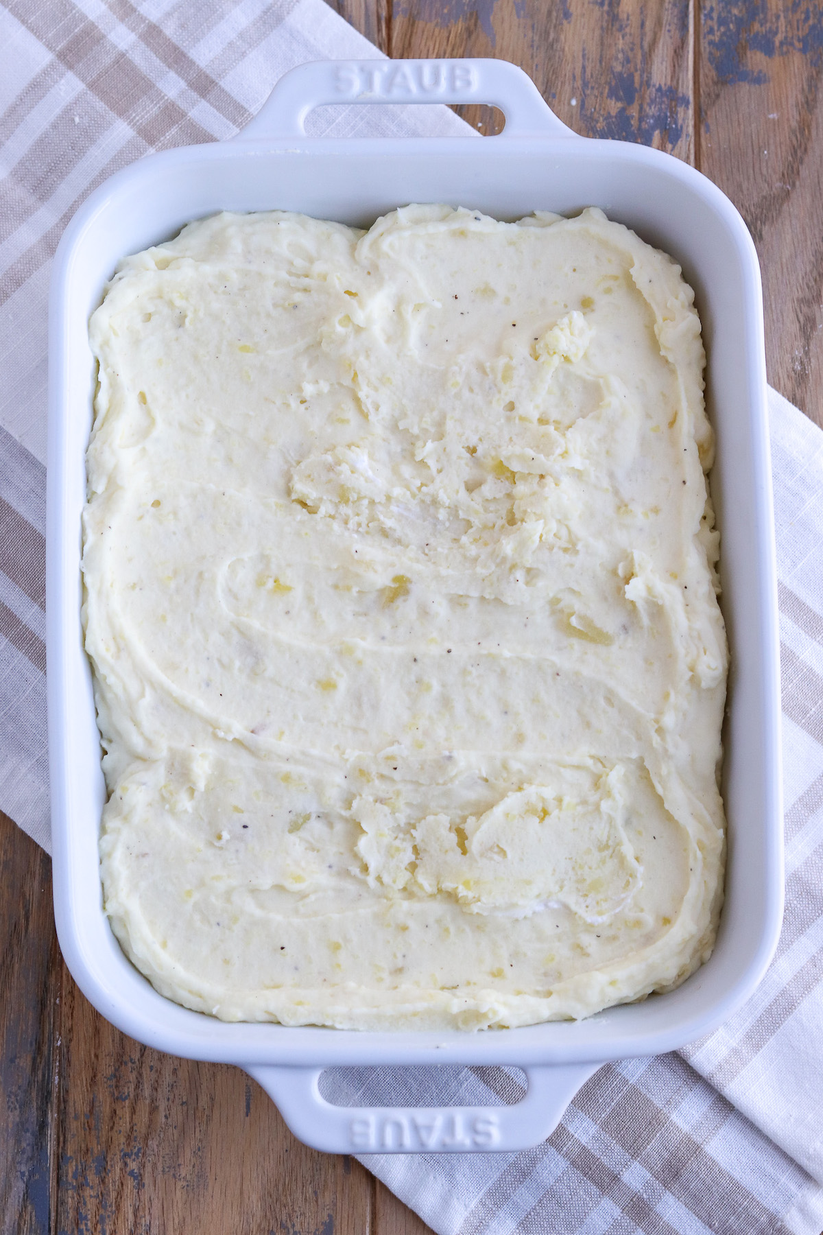 mashed potatoes in a baking dish