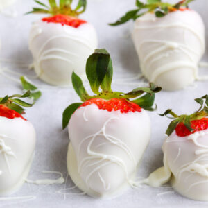 juicy strawberry coated in white chocolate