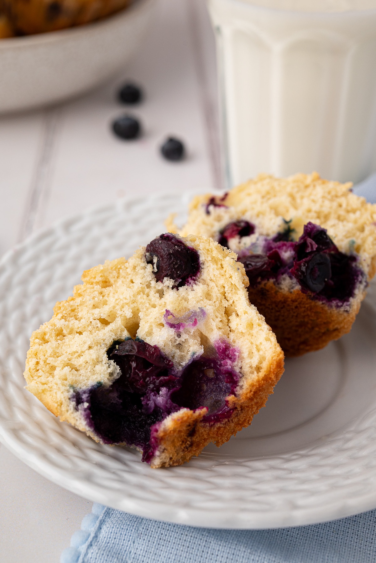 cross section of buttermilk blueberry muffins