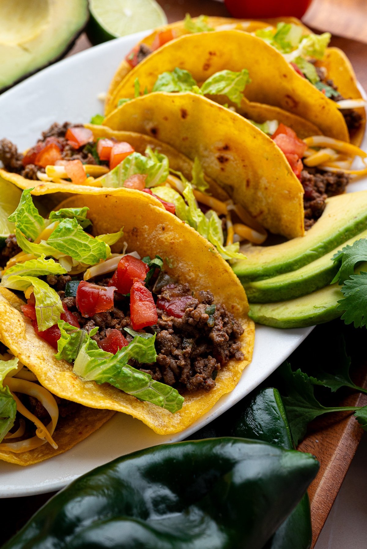 taco Tuesday taco platter with avocado and poblano