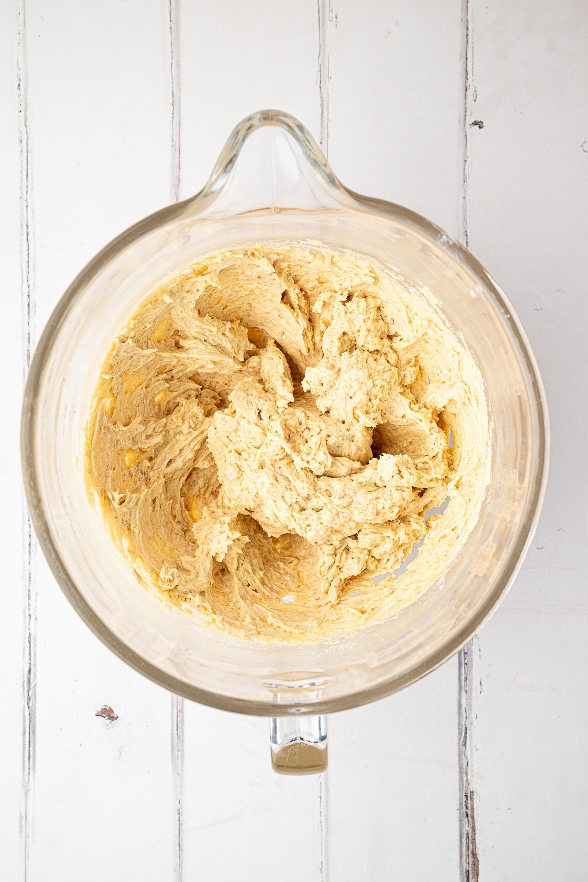 butter, sugars, flour in bowl