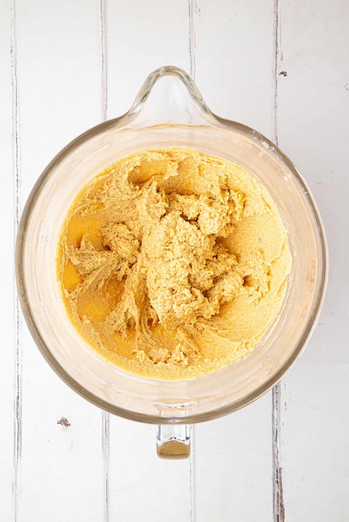 butter and sugars creamed in stand mixer bowl