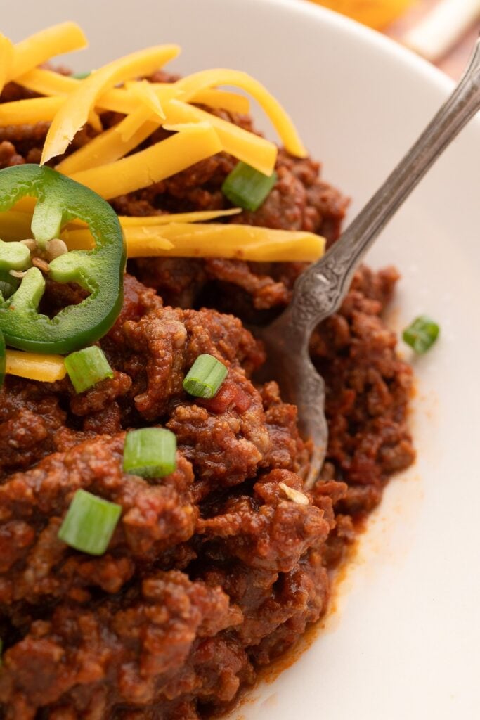 closeup of thick Texas chili