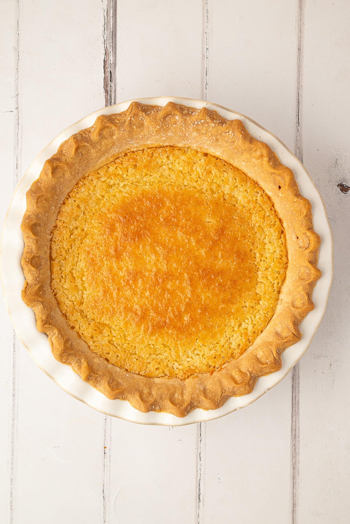 Baked buttermilk pie fresh out of the oven.