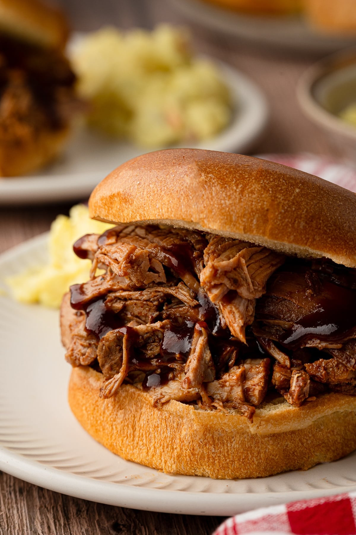 Closeup of the shredded pineapple pulled pork.