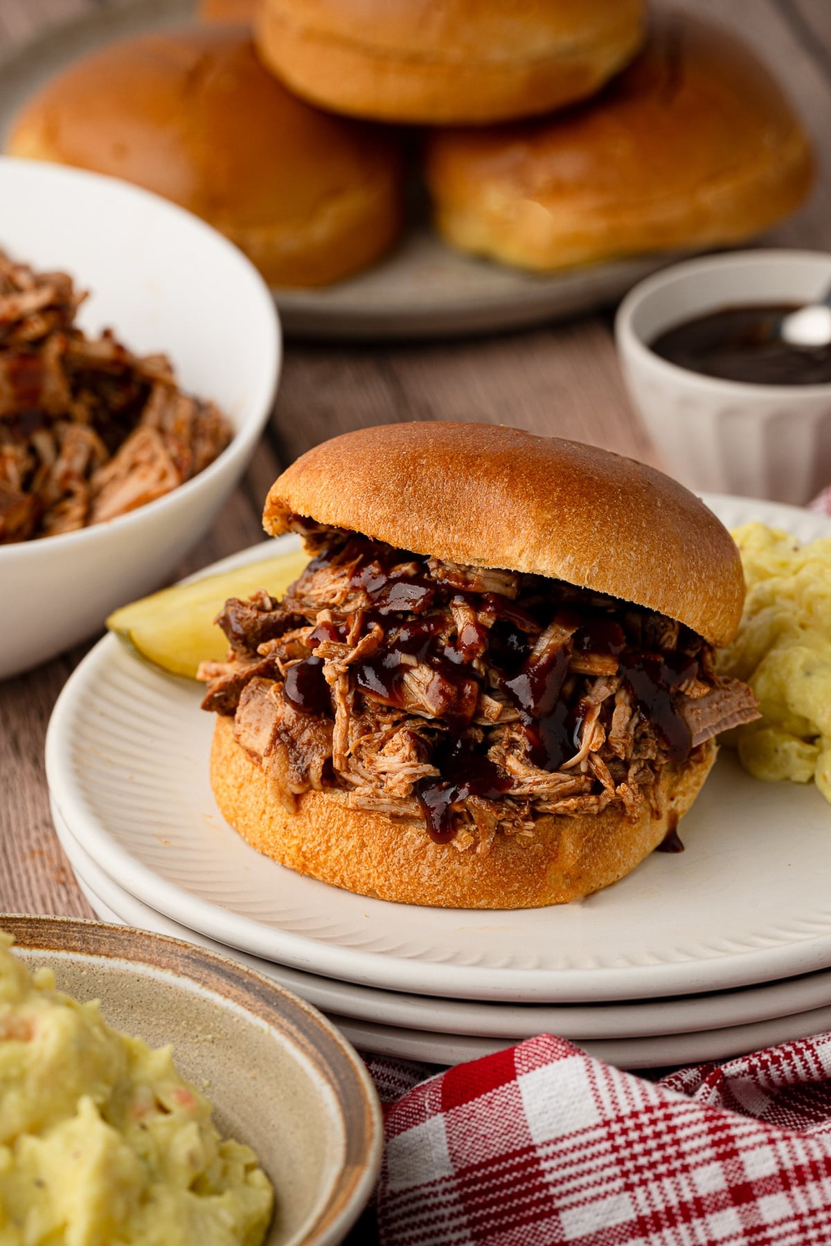 A pineapple barbecue pulled pork sandwich.