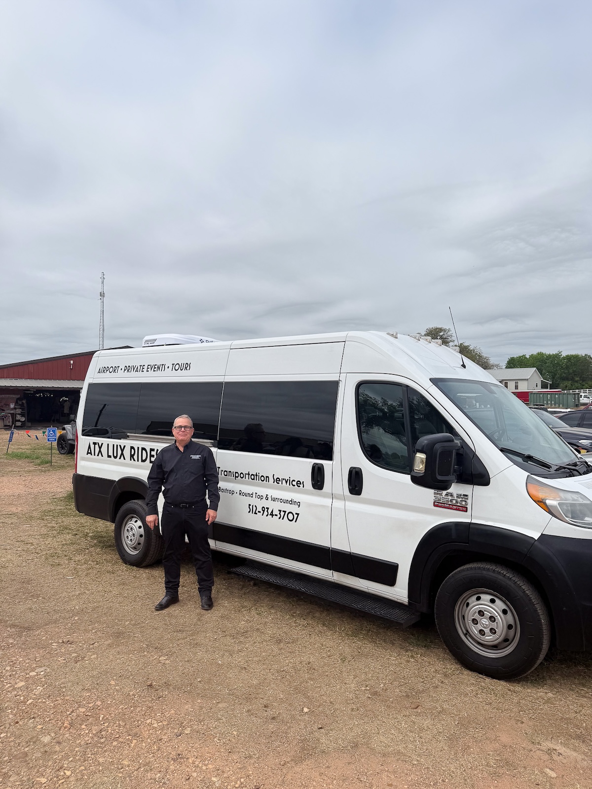 Robert, owner of ATX Lux Rides, with his van in Warrenton, TX.