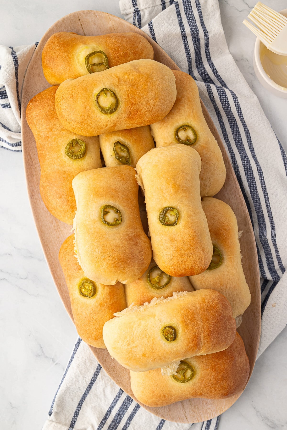 A platter of Texas-style jalapeno sausage cheese kolaches.